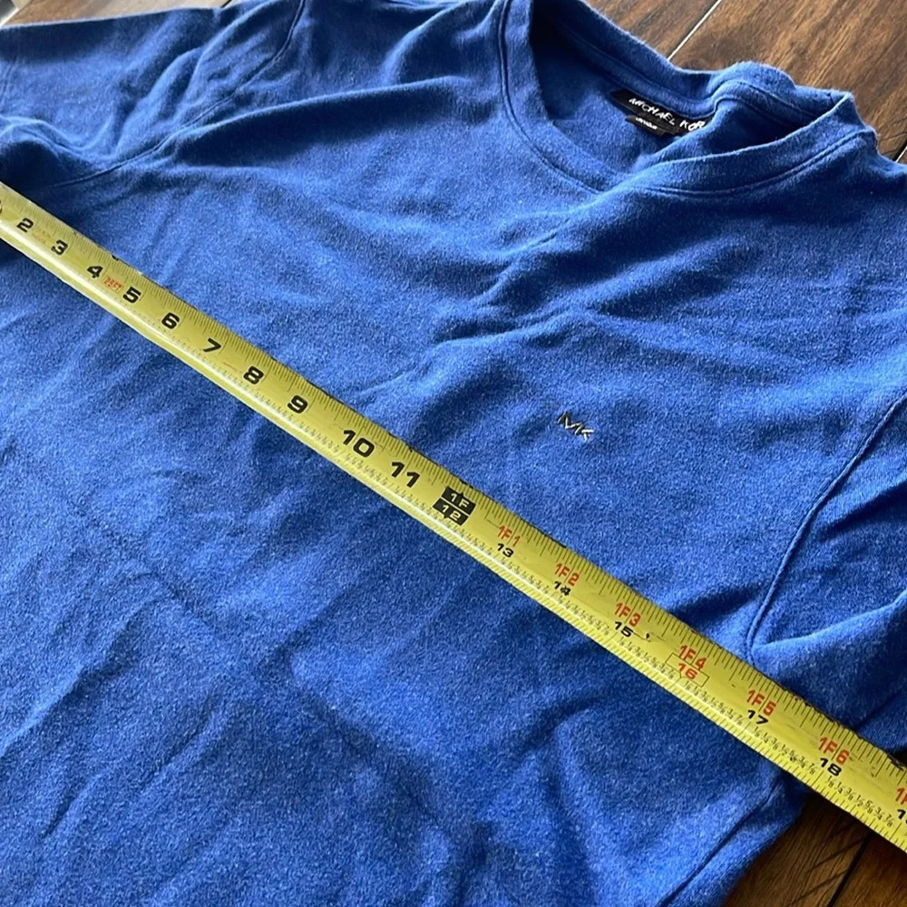 2 Michael Kors crew neck tees short sleeve tshirt MK logo blue beige Sz Small - Picture 7 of 10